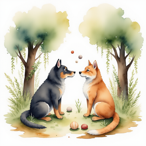 Highlight a heated discussion as animals speak over each other with stones and shells in their paws. In the background, vines twine around the bases of ancient trees.