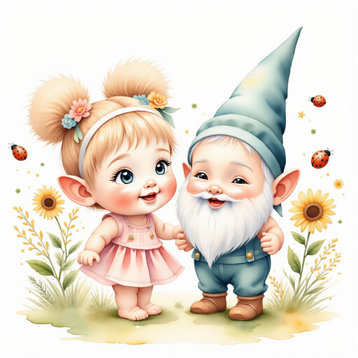 Lily and Leo gleefully reaching out to a cluster of dancing ladybugs. In the background, sunflowers stretching their heads towards the sun, basking in its glow.