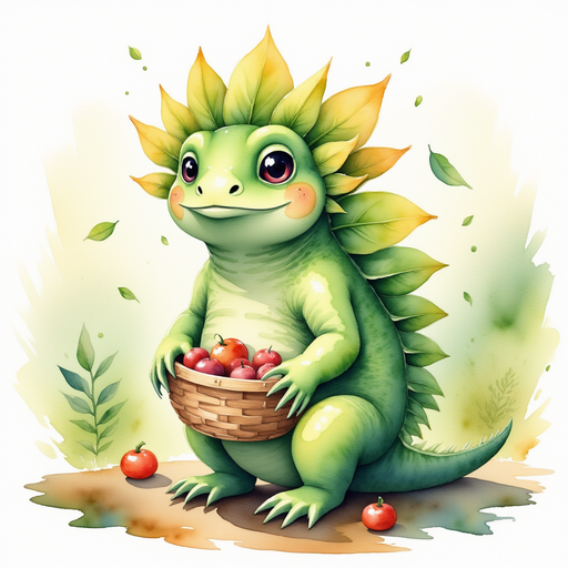 Blossom Sprout holding a basket of colorful seeds. In the background, twisted wooden beams