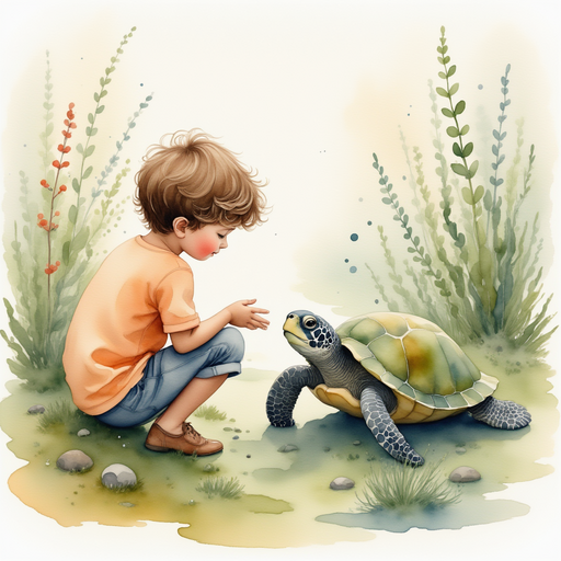 James telling his mother about the turtle.