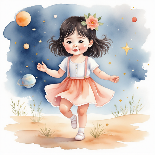 Grace practicing her dance steps and learning about stars and planets.