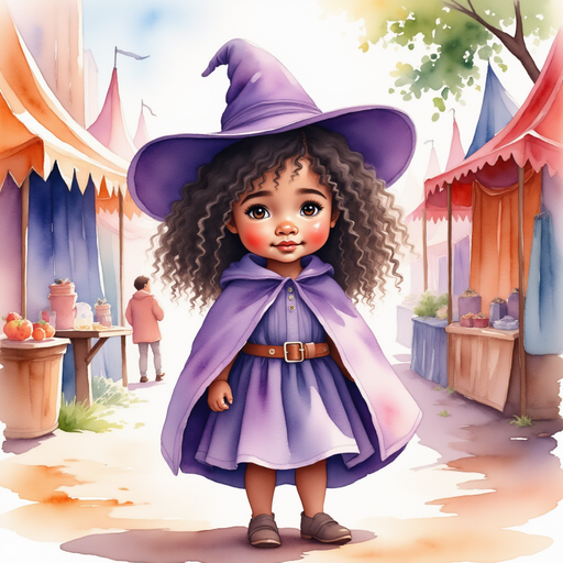 Willow Charms standing in front of a colorful stall, looking determined. In the background, vibrant tents draped with bright fabrics.