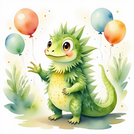 Show Blossom Sprout waving shyly at a few friendly kids nearby. In the background, colorful balloons float beside a bench.