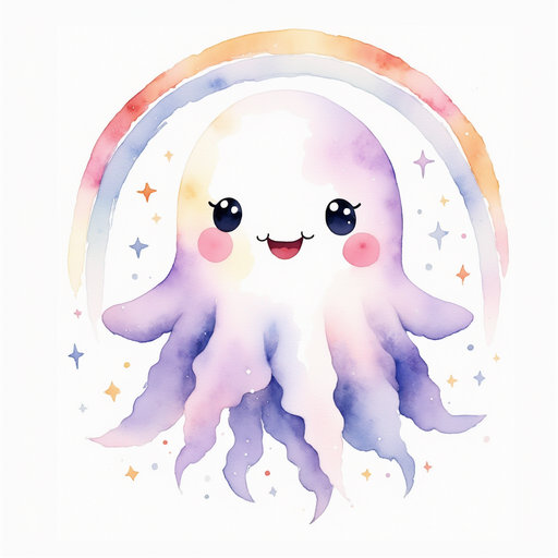 Glimmer Puff hovers near a sunny window. In the background, a glowing rainbow arches.