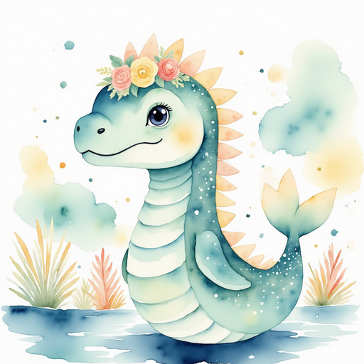 Nessie Sparkles peers over the geyser's rim In the background, rows of cheering seats shimmer with droplets of geyser spray.