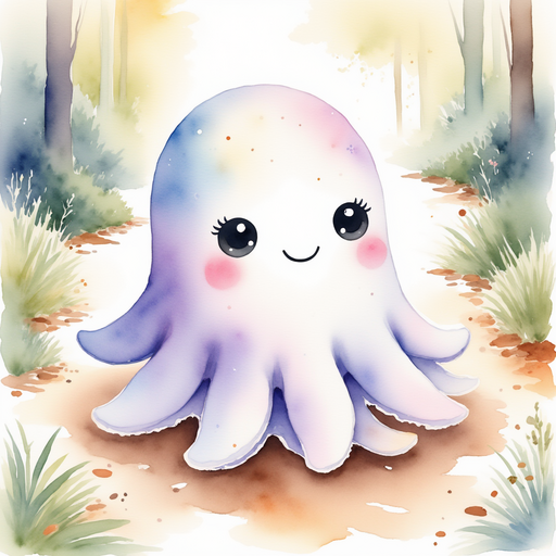 Glimmer Puff collecting shimmering leaves from the forest floor. In the background, a narrow trail curves through tall bushes.