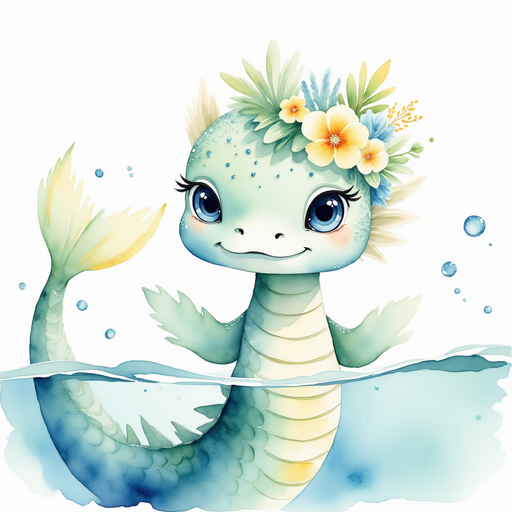 Nessie Sparkles peeks over the edge of the court In the background, the water churns with bright bubbles.