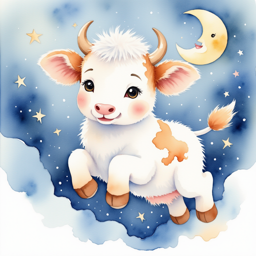 Callie the Cow jumping over the moon