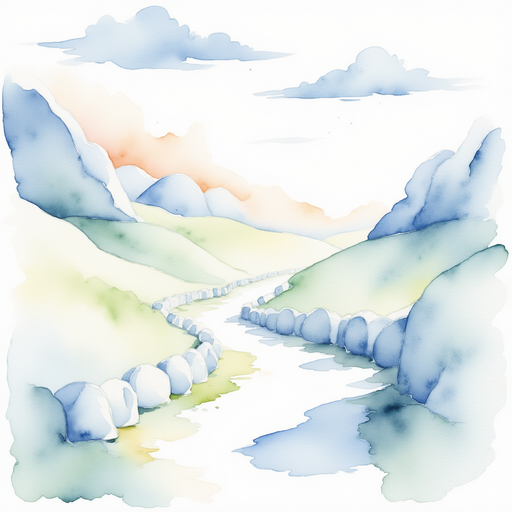 Draw the fluffy, white marshmallow walls lining a winding path. In the background, gentle clouds drift overhead.