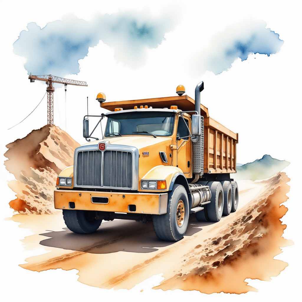 Show a large truck on a construction site.