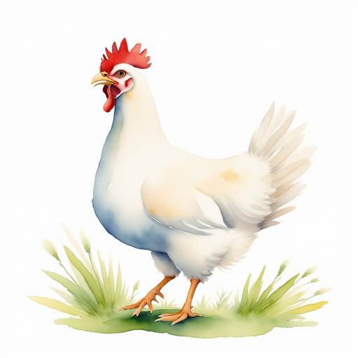 Cluckster bobs her head happily. In the background, swaying grass