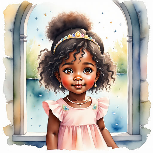 Princess Zoombella - who is black - stands by a tall window. In the background, the sparkling lake shimmers.