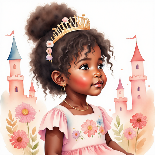 Princess Zoombella - who is black - gazing at a cluster of pink flowers. In the background, the tall castle walls shimmer.
