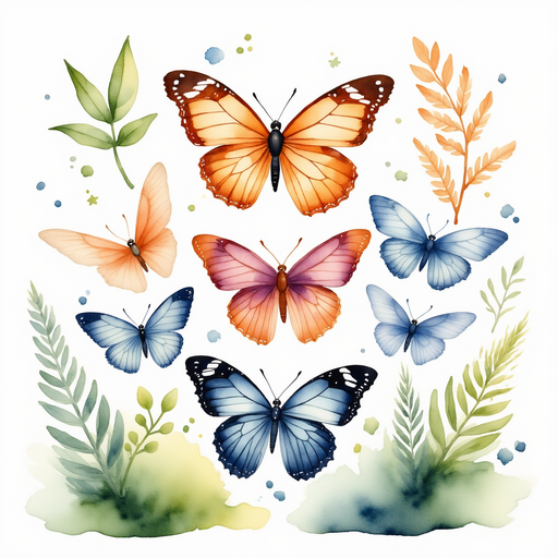 A knot of tangled butterflies, wings gleaming with vivid hues. In the background, patches of moss and gently swaying ferns