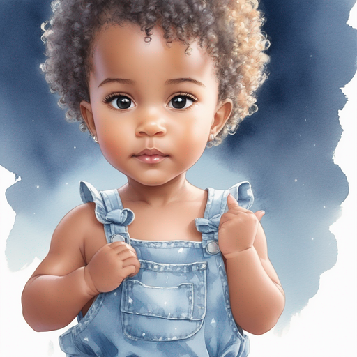 Aset short curly hair and bow worrying wearing denim romper Glowing magical energy surrounding a hand in the busy