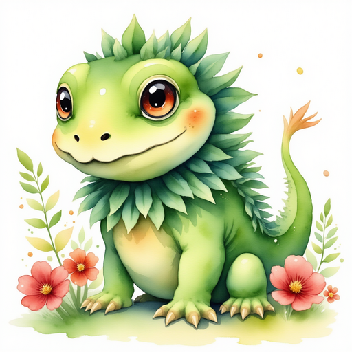 Blossom Sprout stands by a group of red blooms. In the background, green leaves swirl in the breeze.