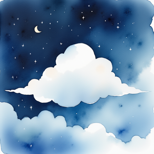 A pale, puffy cloud glides slowly across the sky. In the background, wispy shapes swirl in the quiet night air.