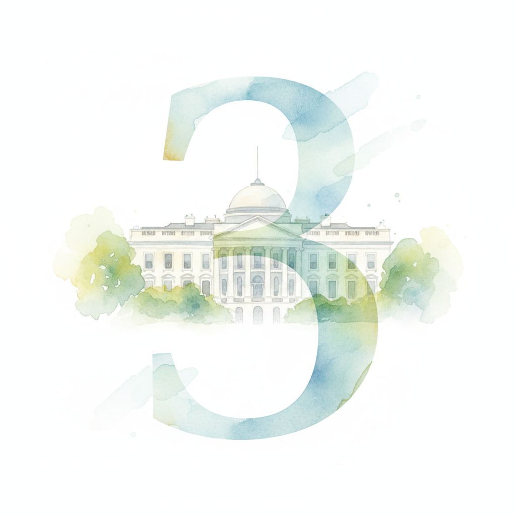 Show a large number "3" outside the White House.