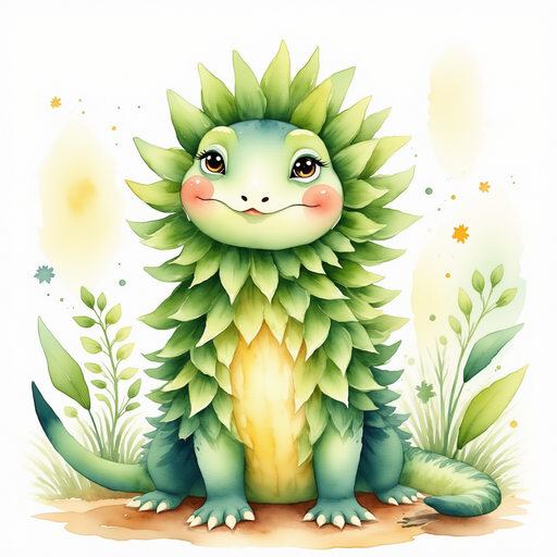 Blossom Sprout gently brushes vines away, her green petals gleaming in the dappled sunlight. In the background, drifting pollen sparkles in the air.