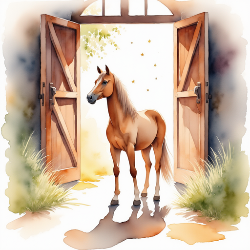 Star stands quietly, listening. In the background, sunlight streams through the barn door.