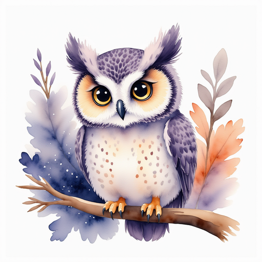 Illustrate Luna the wise old owl perched on a branch, looking wise and enigmatic. In the background, shadows of deep cave walls.