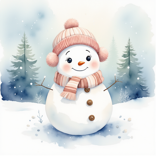 Frostyline Fable stands on crunchy snow, smiling warmly at the snowy expanse. In the background, frosty pine trees sparkle under pale sunlight.