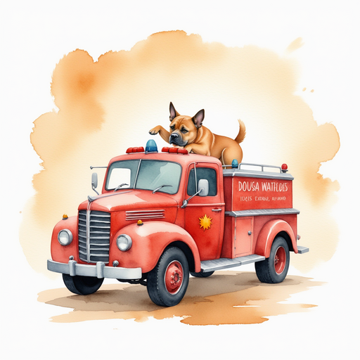 Milo and the fire truck trying to figure out how to spray water