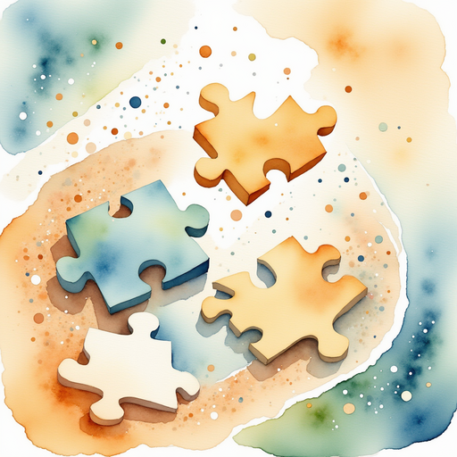 A swirling puzzle piece moving with the breeze. In the background, fine grains of sand sparkle in the sun.