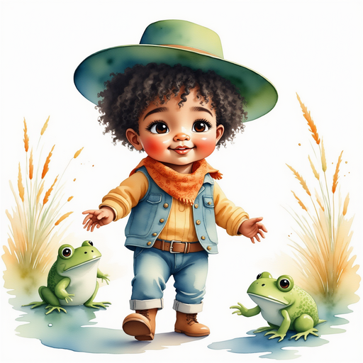 Cactus Cody - who is black - gently taps his foot in tune while frogs ribbit on the shore. In the background, tall reeds sway in the breeze.