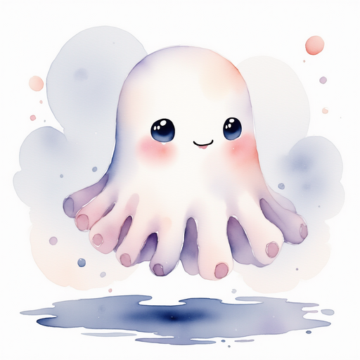 Glimmer Puff hovers near the puddle, looking left and right with concern. In the background are grey clouds drifting slowly