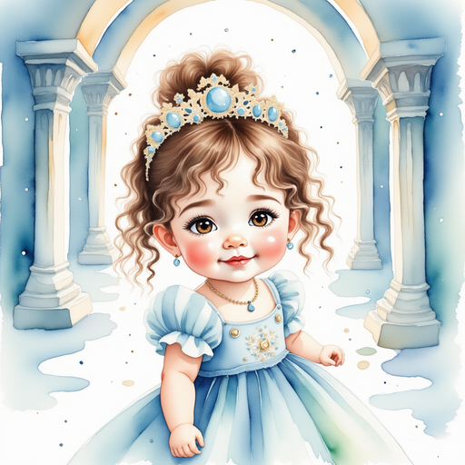 Princess Zoombella standing in a sparkly hallway, wearing a light blue gown In the background: glittering ice arches