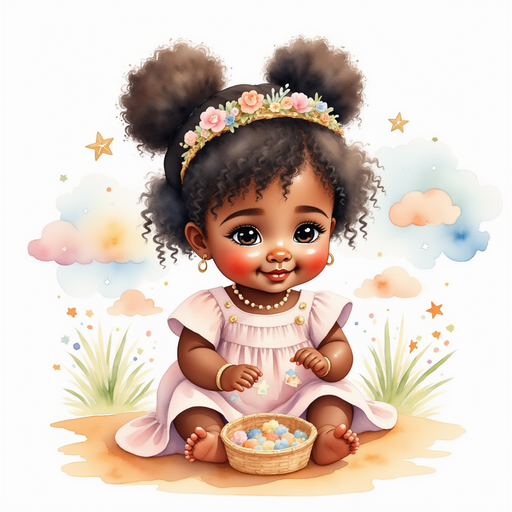 Princess Zoombella - who is black - is carefully dropping puzzle pieces into a basket. In the background, soft clouds drift across the sky.