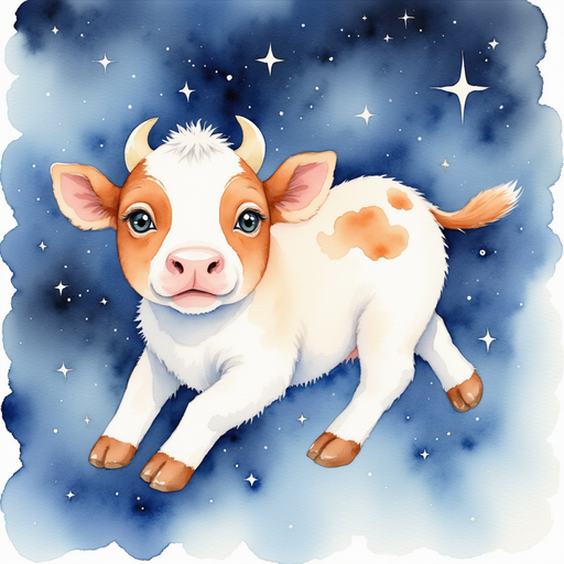 Callie the cow flying in the night sky