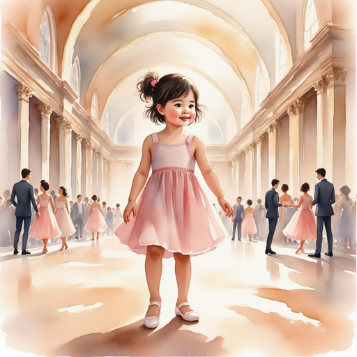 Grace standing in the grand ballroom, surrounded by dancers.