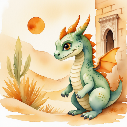Ember Flare gazes at a large carved stone wall with intricate designs. In the background, golden dunes stretch under the hot sun