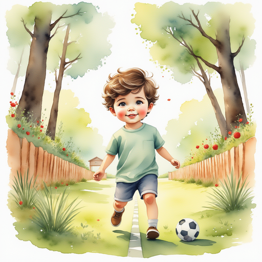 Diego playing with his soccer ball in his soccer-themed house.
