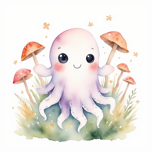 Glimmer Puff with a bright, sparkly tail, drifting above the moss. In the background are tall mushrooms and rustling leaves.