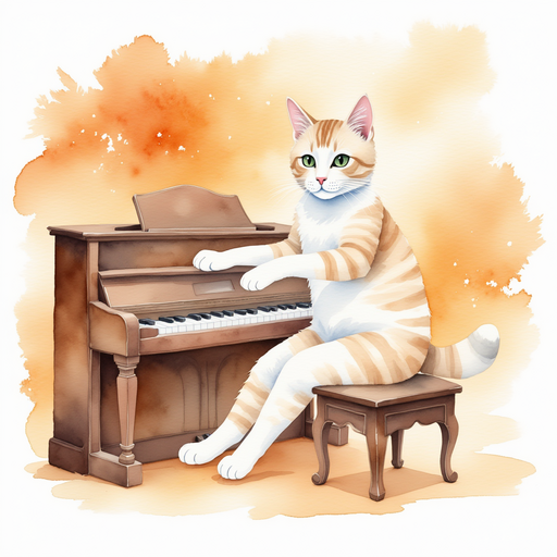 Luna playing the piano with her tail