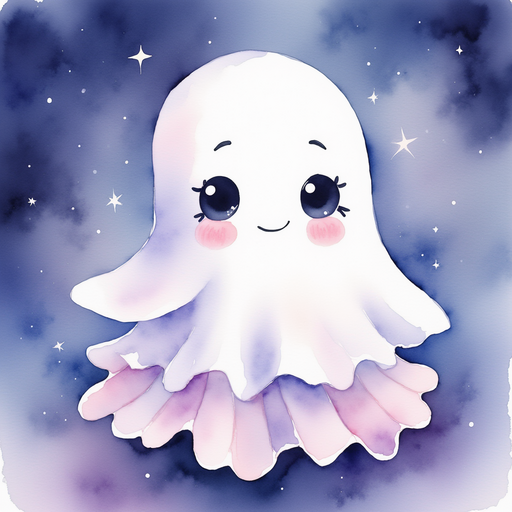 Glimmer Puff closing eyes quietly. In the background, a gentle swirl of nighttime mist