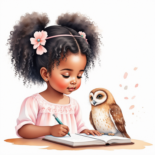 Ava drawing the owl in her sketchbook.