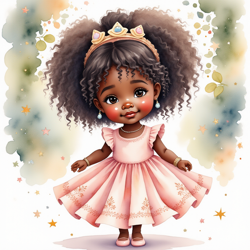 Princess Zoombella - who is black - is spinning in her flowing dress In the background, twinkling lights and garlands on the walls