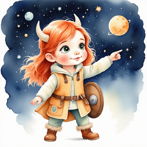 Bolda points thoughtfully at a floating piece of metal scrap. In the background, small debris drifts amid distant constellations