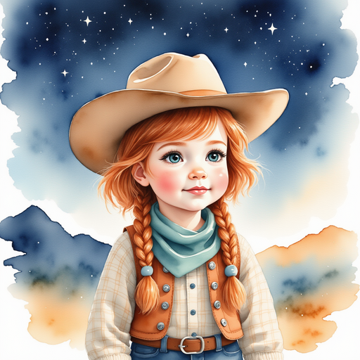 Show Calamity Kate looking toward the shimmering lights in the sky In the background, faint mountains stand against the dimming light