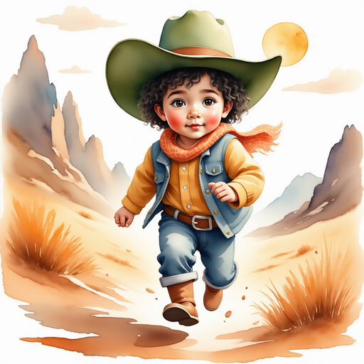 Cactus Cody sprinting after Star, his cowboy hat held tight. In the background, towering mountains under a bright sun