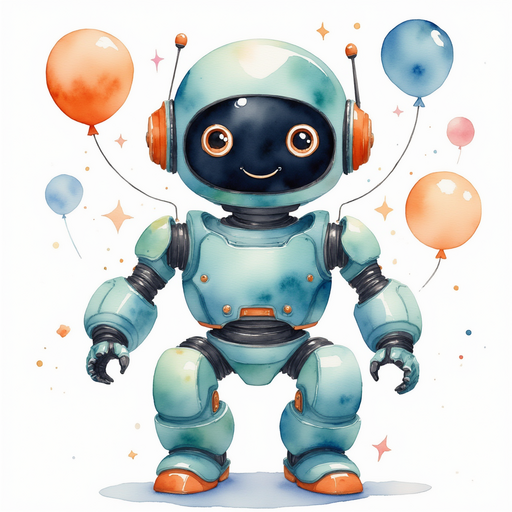 Blinky Sparx with a shimmering metal body and bright eyes In the background, more bright balloons floating in the sky.