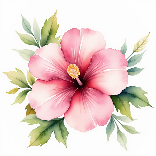 Show a bright pink flower with wide petals. In the background, green leaves dancing.