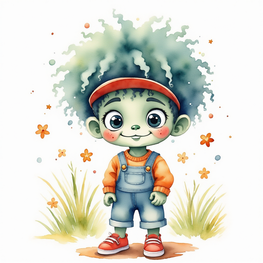 Zigzag Zander with a bright grin. In the background, dancing fireflies.