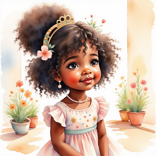 Show Princess Zoombella - who is black - is looking up at the tall fire truck door, smiling with wide eyes. In the background, bright sunbeams light up scattered flower pots.
