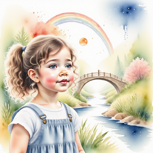 Sofia looking at the magical rainbow bridge