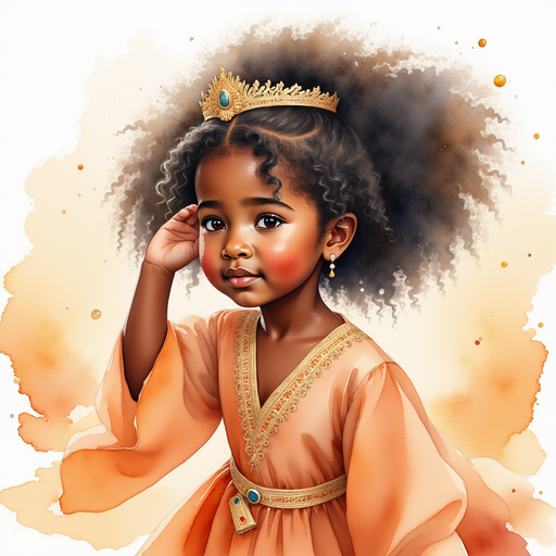 Portray Queen Neena shielding her eyes from the wind, looking determined. In the background, gusts of wind blowing dust across the path